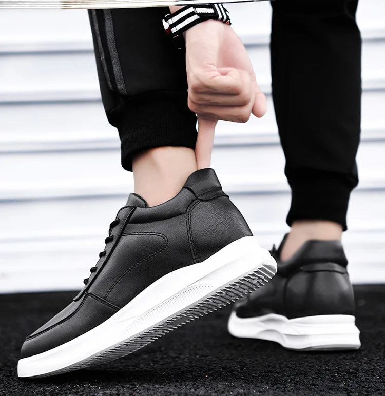 White Leather Sneakers with Thick Soles Men Shoes Outdoor Men Formal Shoes Invisible Inner Height Increasing Men's Shoes 6/8 CM