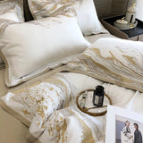 Modern Art Gold Embroidery 100S Egyptian Long-staple Cotton Luxury Bedding Set Quilt Cover Bed Linen Pillow Shams Bedclothes