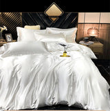 High-end Blending Natural Mulberry Silk Bedding Set Luxury Satin Silky Queen Size Duvet Cover Set with Sheets King Size Bed Set