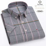 100% Cotton Breathable Men Oxford Short Sleeve Summer Plaid Striped Male Shirt Business Regular Fit Oversized Clothes