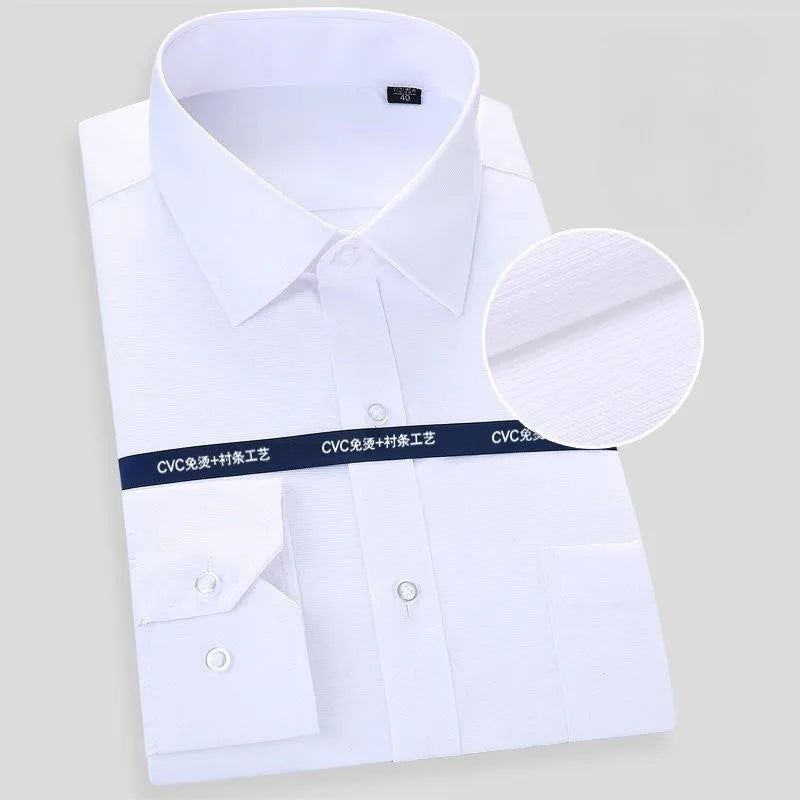 High Quality Cotton Men Dress Long Sleeve Shirt 2023 New Solid Male Plus Size Regular Fit Stripe Business Shirt White Blue