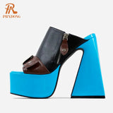 PRXDONG New Summer Women's Shoes Sexy High Heels Thick Platform Shoes Black Blue Dress Party Casual Female Slippers Size 34-43