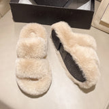 Winter Fluffy Slippers Women 2024 New House Home Fur Slippers For Women Flat Platform Cozy Fuzzy Indoor Shoes Korean Slides