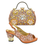 New Arrival Italian Women Wedding Shoes and Bag Set Decorated with Rhinestone Purple Shoes and Bags Sets Wedding Shoes Bride