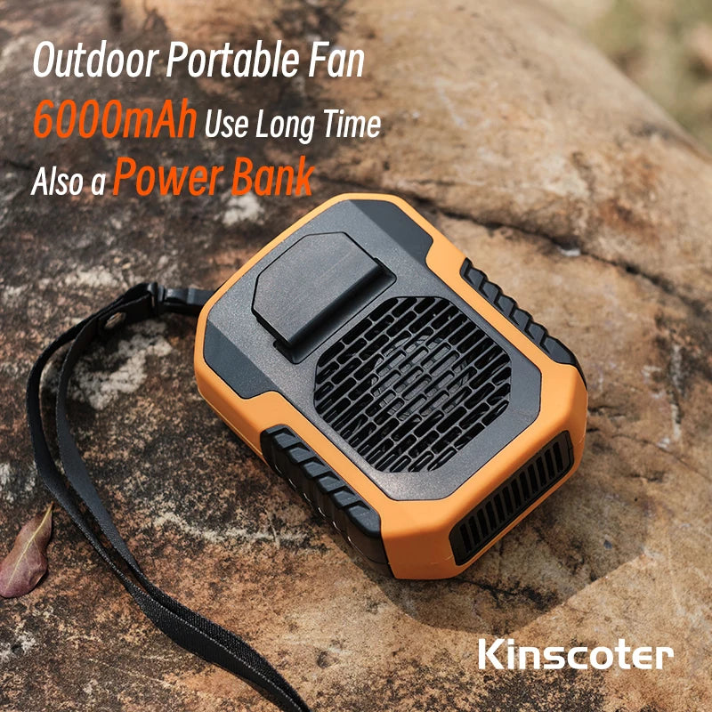 Kinscoter 6000mAh Hanging Neck/Waist Fan USB Mini Portable Rechargeable Fan For Outdoor Camping Hiking Climbing Running Sports