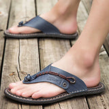 2023 Summer Handmade Leather Slippers Trendy Fashion Men's Flip-flops Outdoor Breathable Comfortable Men and Simple Sandals