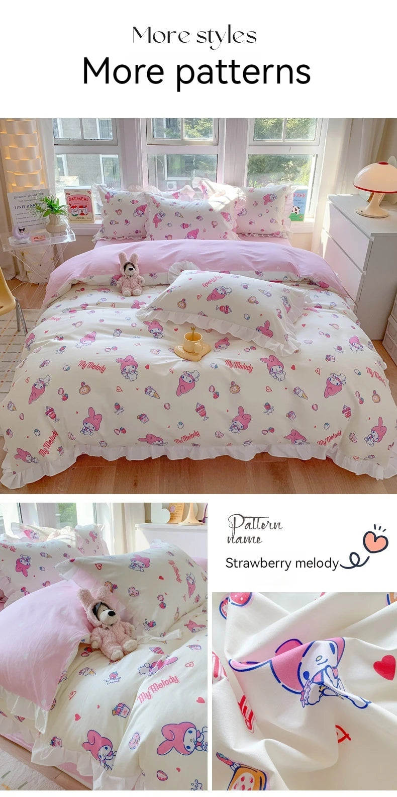 Sanrio Kids Bedding Set Kuromi Cinnamoroll Mymelody Duvet Cover Bed Sheet Pillowcase Bedsheet Double Single King Queen Twin Size