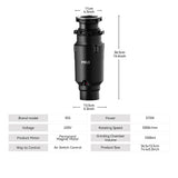 MIUI Continuous Feed Garbage Disposal with Sound Reduction,1/2 HP Food Waste Disposer with Stainless Steel Grinding System