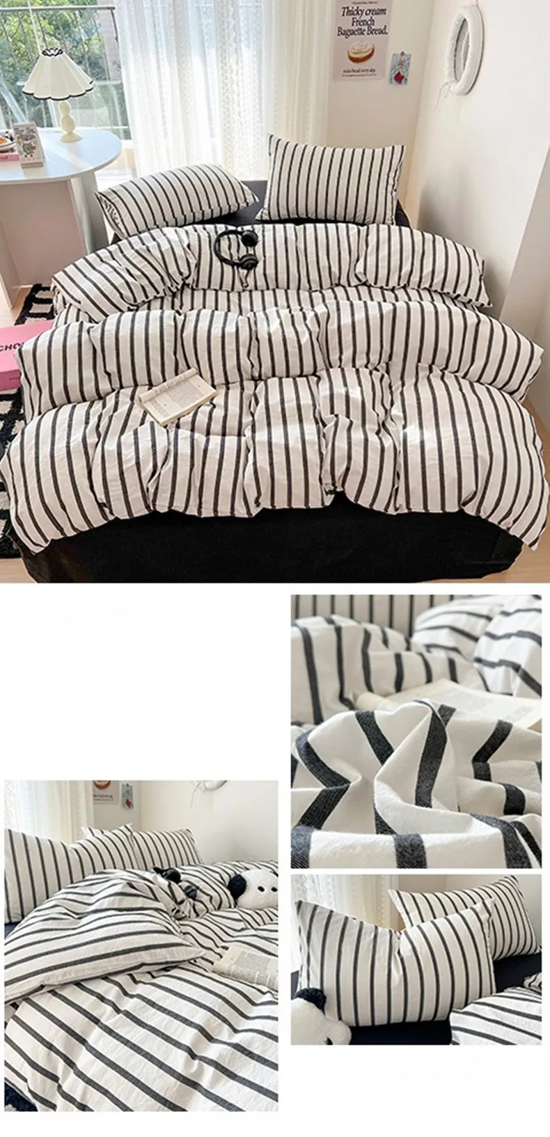 Stripe Style Duvet Cover Pillowcase with Bedsheet Soft Bed Linen Sets Skin-friendly Bedding Set for Home постельное бельё набор