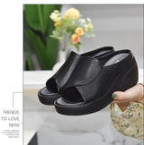 New Women Sandals Women Slippers Black Wedge Platform Open Toe Women Orthopedics Thick Bottom Beach High Heels Slides