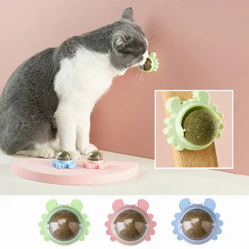 Cats Rotatable Catnip Ball Wall Sucker Lick Treat Toys Contail Catnip Sugar Balls Smart Cat Toys Interactive Ball Cats Mint Toy