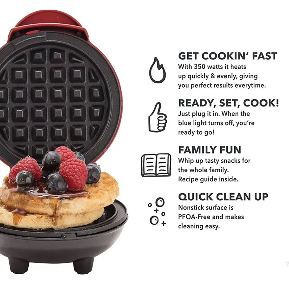 A Versatile Mini Waffle Maker With A Non-Stick Surface For Quick Breakfasts, Snacks And Desserts - Compact Roaster