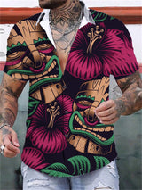 Tiki Hawaiian Shirts For Men 2024 New Men's Shirt 3d Printed Short Sleeved Shirt Simple Casual Tops Loose Oversized Men Clothing