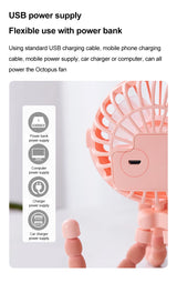 Multi Functional Handheld Mini Octopus Fan Portable USB Charging Home Outdoor Stroller With Night Light Function Small Fan