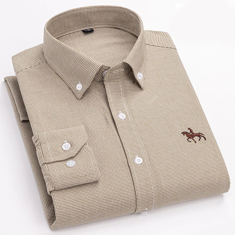 100% Cotton Oxford Shirt For Men's Long Sleeve Solid Casual Business Regular-Fit Formal Dress Shirts Social Blouse Male Clothes