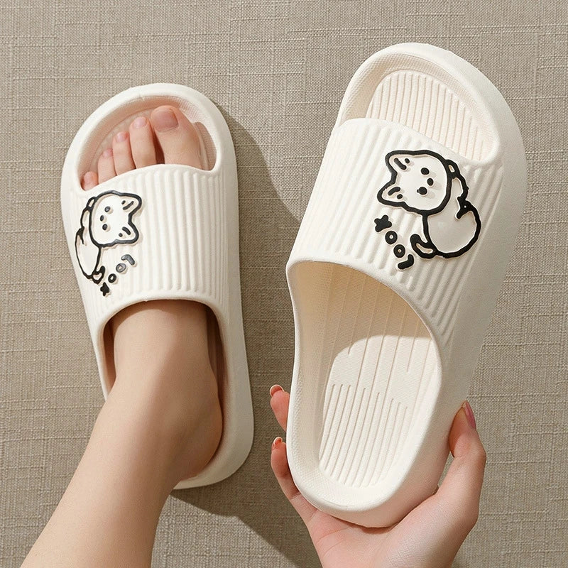 2024 Summer Women Slippers Beach Slides Cartoon Bear Flip Flops Men Shoes Thick Sole Home Bathroom Non-Slip Shoes Couple Sandals