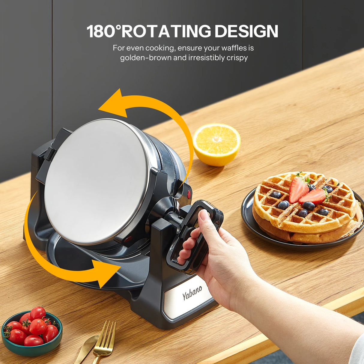 Belgian Waffle Maker, Classic Rotating Waffle Iron with Nonstick Plates, Removable Drip Tray and Cool Touch Handles, Double Flip