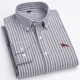 100% Cotton Oxford Shirt Men's Long Sleeve Embroidered Horse Casual Without Pocket Solid Yellow Dress Shirt Men Plus Size S-6XL