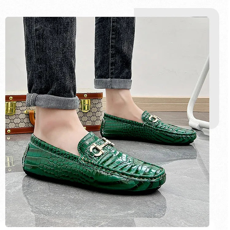 High Quality Snakeskin Leather Men Loafers Green Luxury Men Casual Shoes Comfort Lightweight Macasin Shoes For Men Plus Size 48