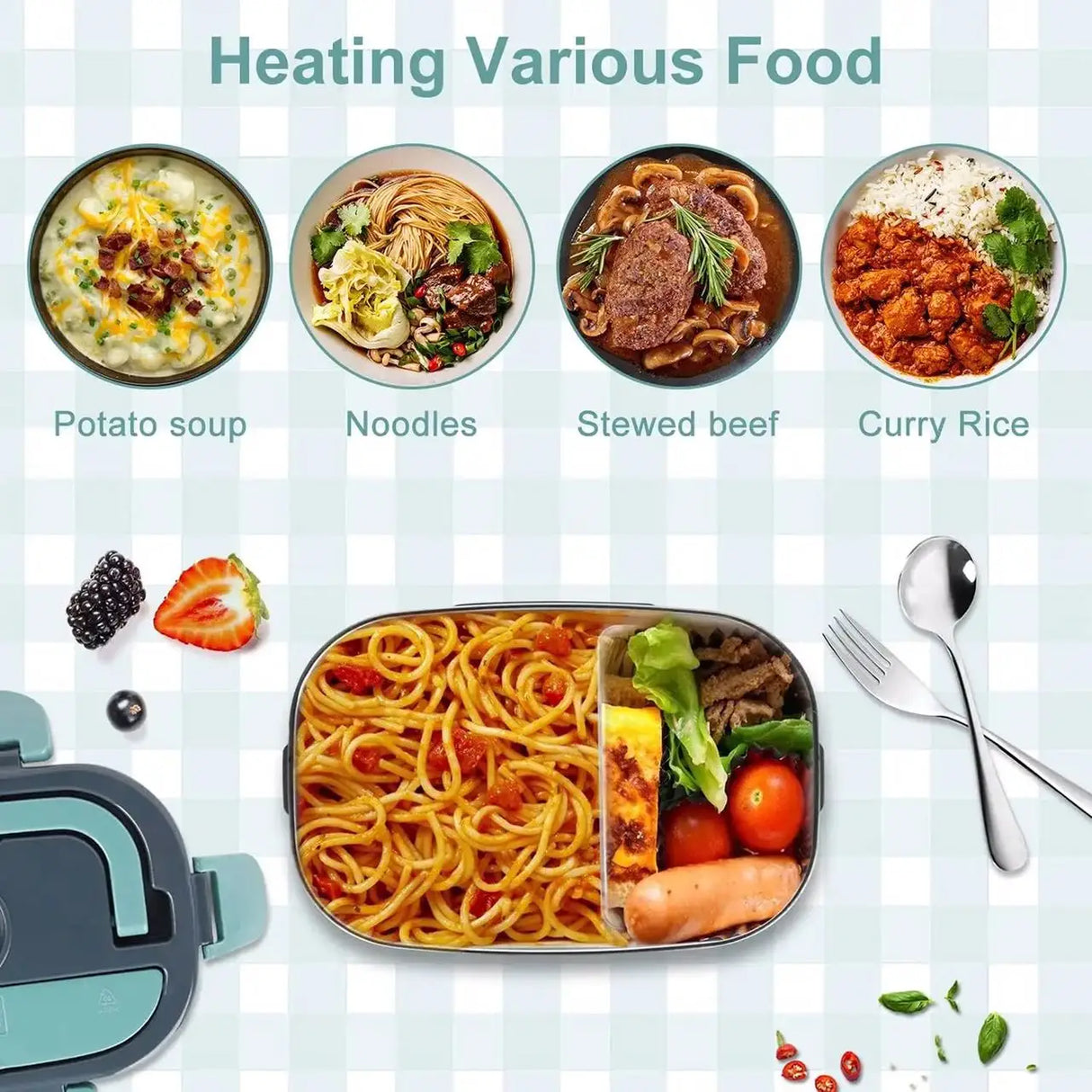 HOMEFISH 1.5 L 60W Electric Lunch Box Food Warmer Portable Food Heater for Car Or Home - Leak Proof 304 Stainless Steel Liner