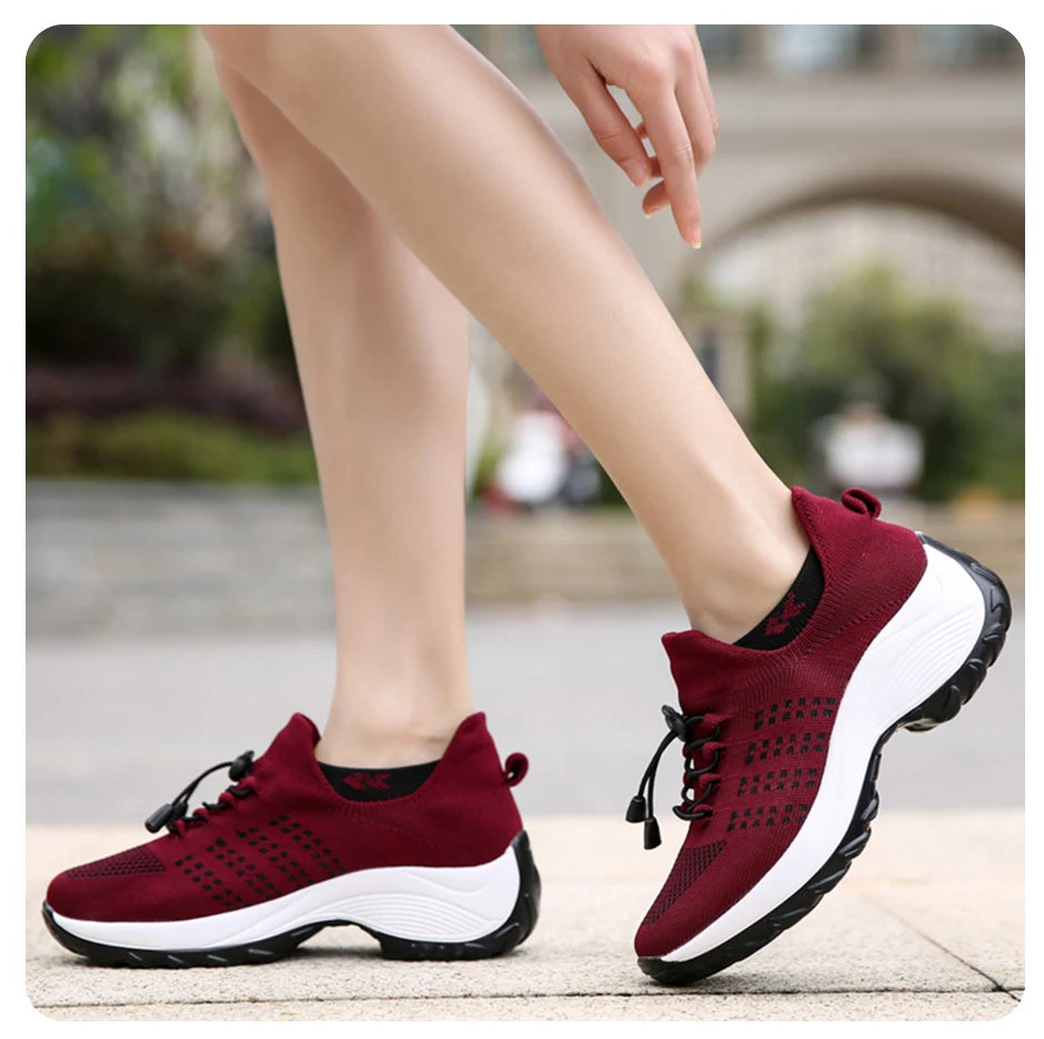 Women Walking Shoes Fashion Breathable Loafers Sneaker for Fitness Sport Comfort Casual Height Increasing Elastic Lady Trainers