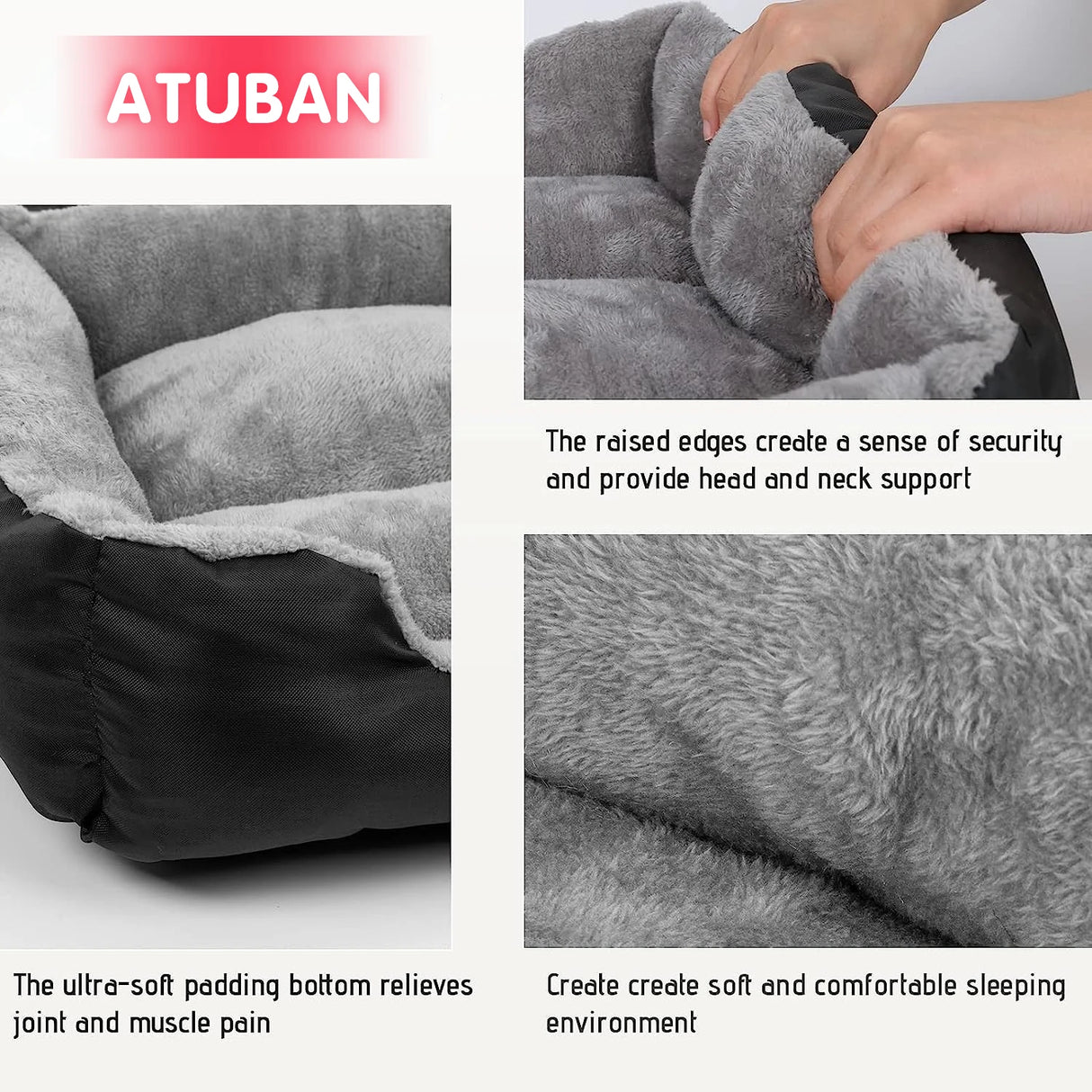 ATUBAN Dog Beds for Large Dogs, Washable Pet Bed Mattress Comfortable, Warming Rectangle Bed for Medium and Large Dogs, Cat Pets