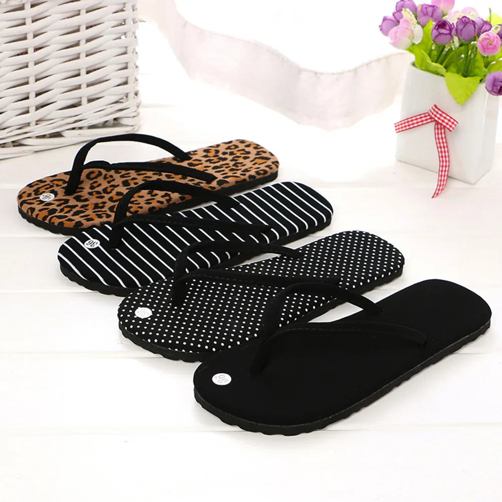 Summer New High-quality Beach Female Sandals Leopard Print Flip Flops Women Non-slip Casual Flat Slippers Polka-dot Slides Women