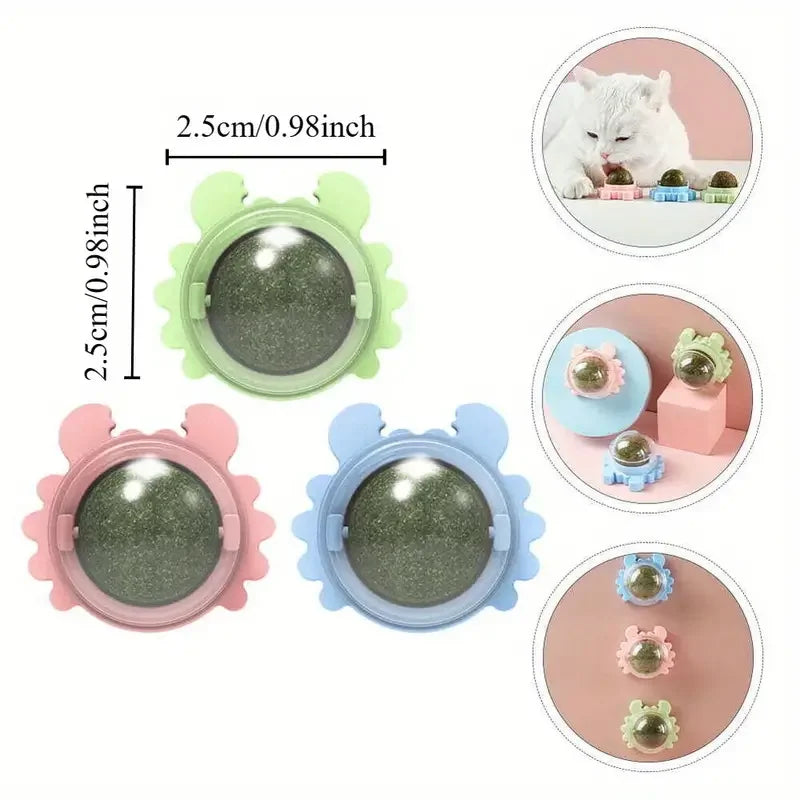 Cats Rotatable Catnip Ball Wall Sucker Lick Treat Toys Contail Catnip Sugar Balls Smart Cat Toys Interactive Ball Cats Mint Toy