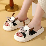 Four Seasons Universal Indoor Home Cotton Linen Sandals Cute Cartoon Cow Linen Slippers Non-slip