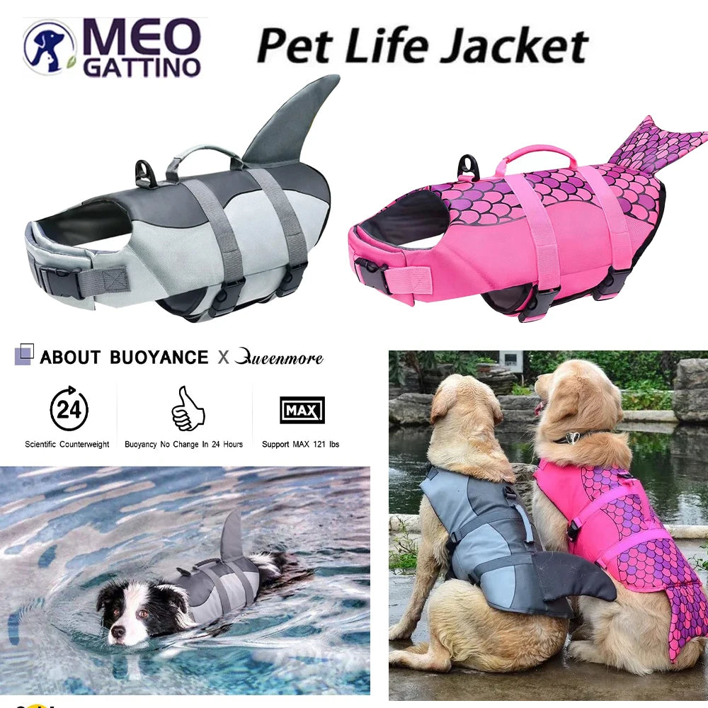 Dog Life Jacket Vest Clothes Life Vest Mermaid Collar Harness Pet Dog Swimming Summer Swimwear Clothes Mermaid Camouflage Shark