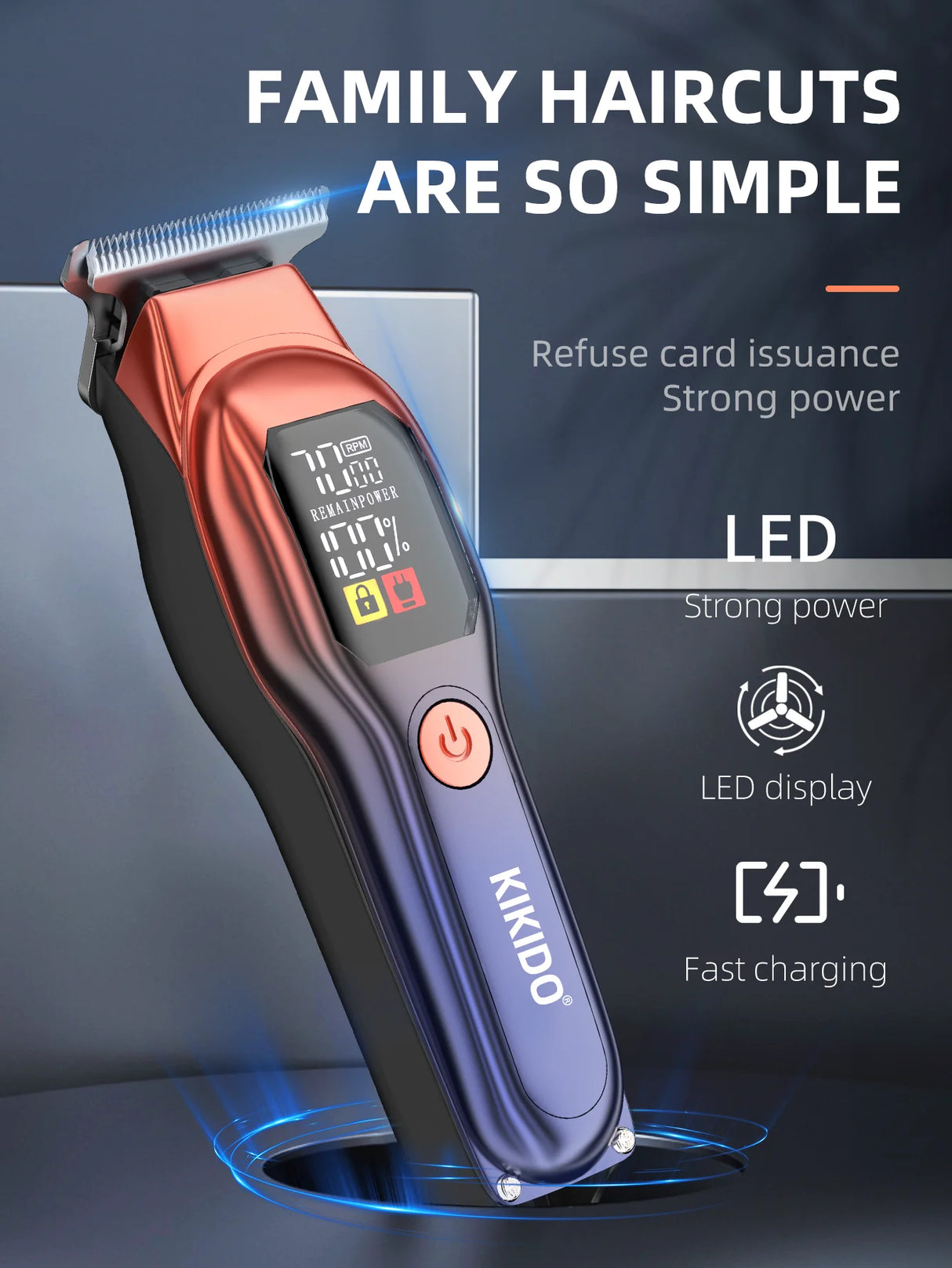 KIKIDO KK-A2 Rechargeable Professional Hair Clippers,Low Noise Hair Clippers with Auxiliary Light Hair Trimmer Kit