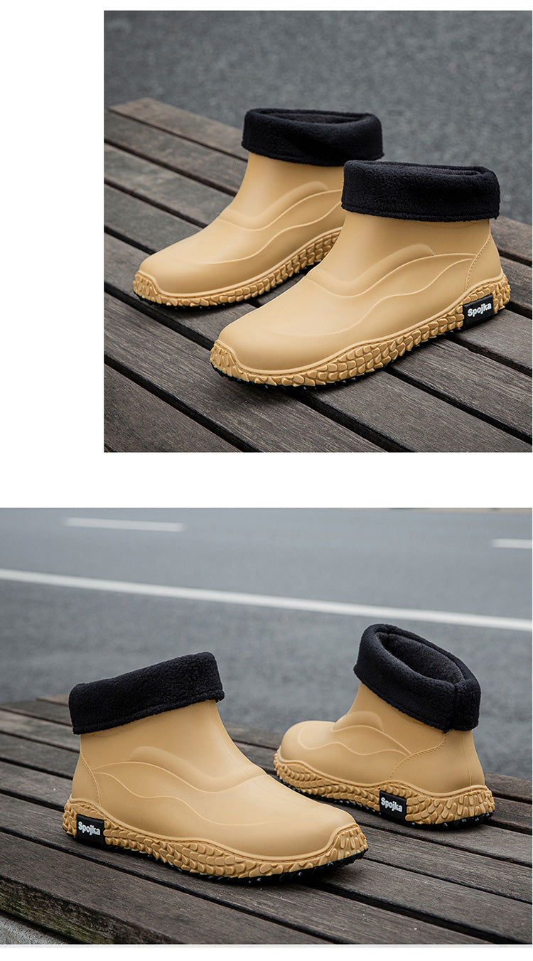 Rain boots mens new short cotton rain boots outdoor fishing shoes thick sole non-slip waterproof shoes kitchen work rubber shoes