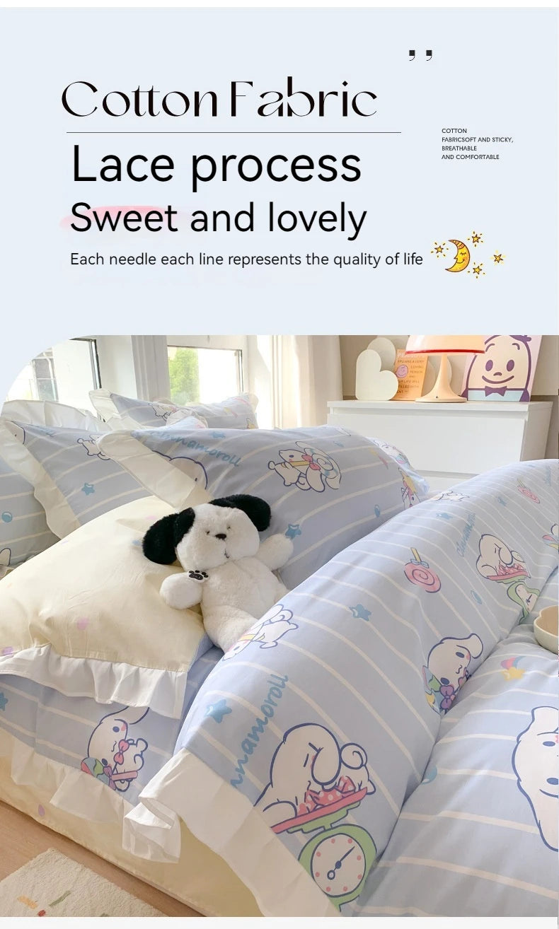 Sanrio Kids Bedding Set Kuromi Cinnamoroll Mymelody Duvet Cover Bed Sheet Pillowcase Bedsheet Double Single King Queen Twin Size