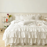 Ruffle Duvet Cover Queen Twin 100%Washed Microfiber 3pcs Bedding Duvet Cover Set, Shabby Chic Farmhouse Duvet Cover Pillow shams