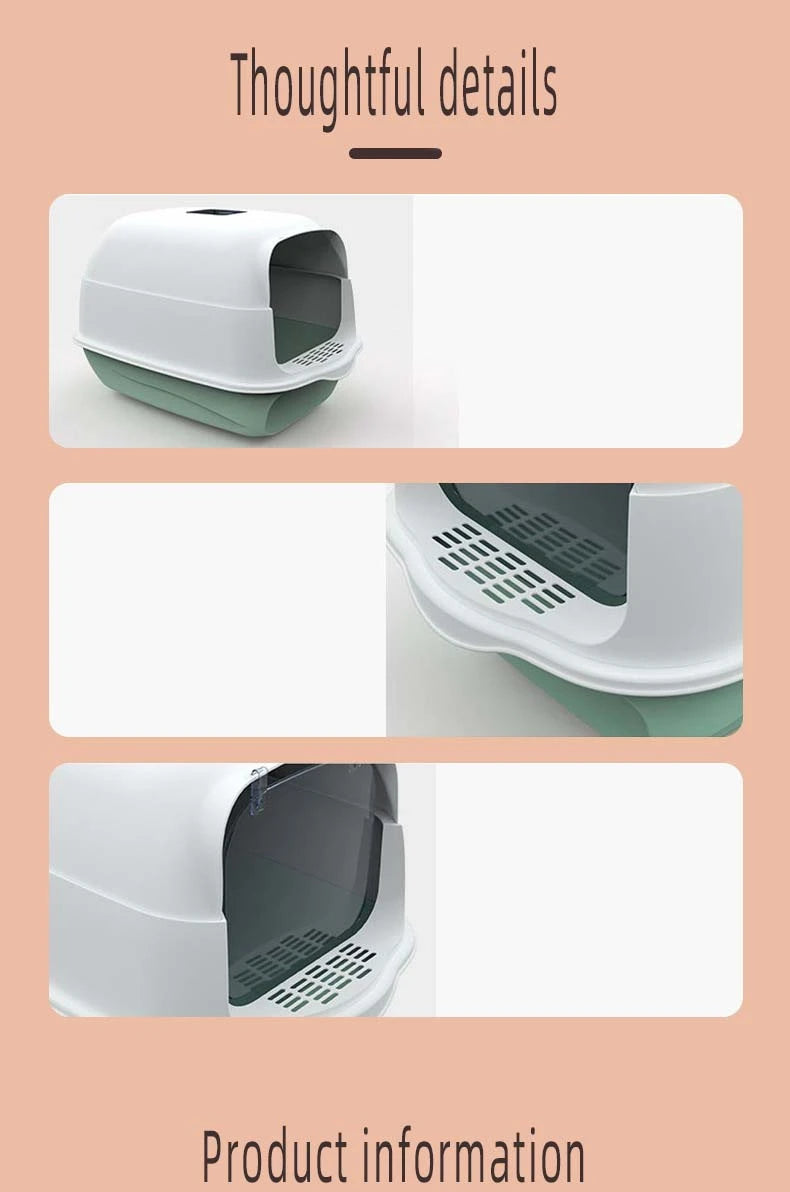 Pet Litter Box Fully Enclosed Spillproof Deodorant Cat Toilet Two-Way Shovel Large Capacity Cat Toilet Litter Box Closed Sandbox