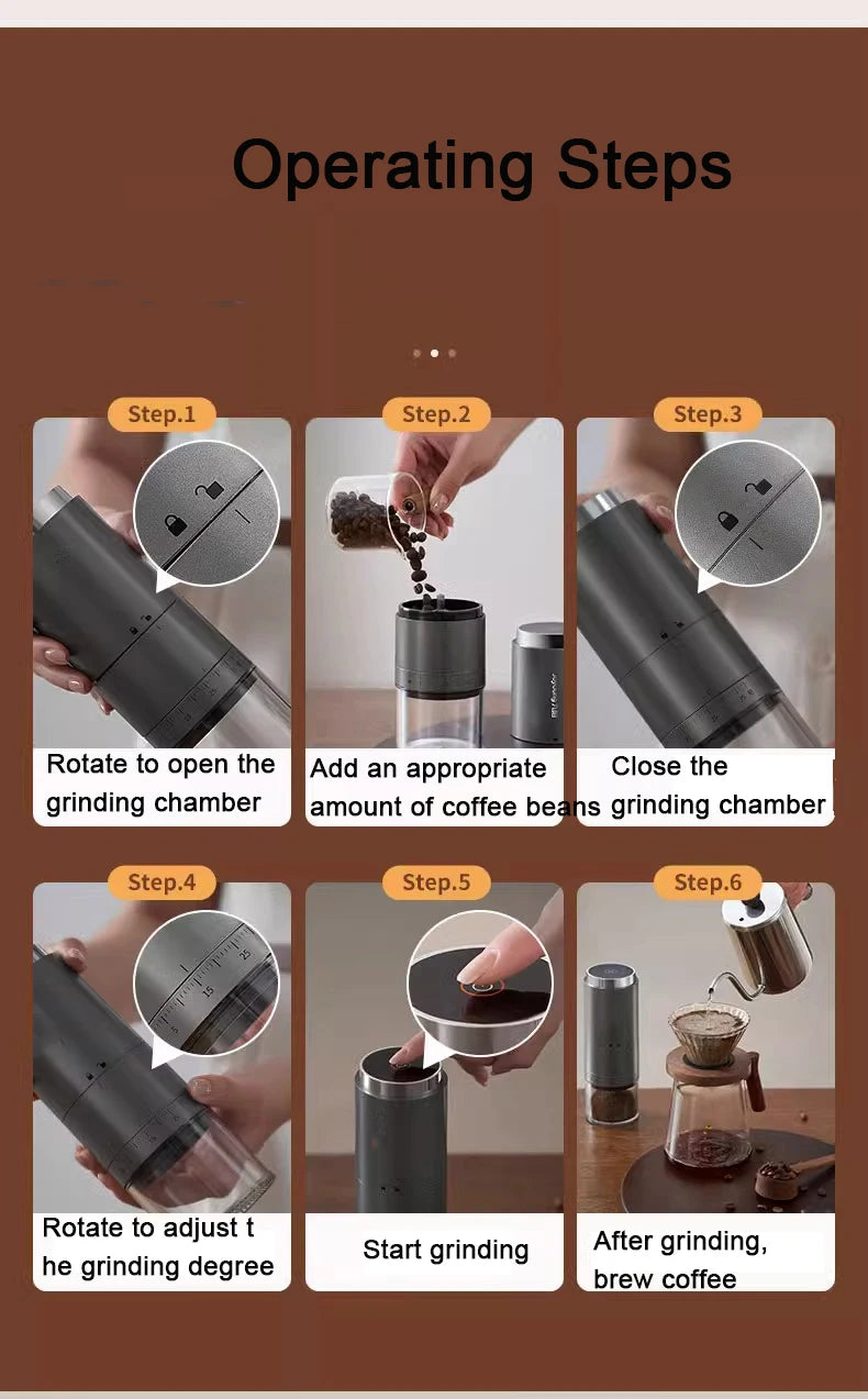 Portable Electric Coffee Grinder USB Charging 1500MAH Wireless Fully Automatic Integrated Small Household Coffee Bean Grinder