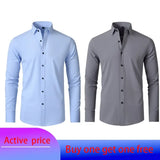 6xl New Spring and summer  elastic force non-iron men's long-sleeved business casual shirt solid color mercerized vertical shirt