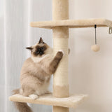 5-Tier Floor to Ceiling Cat Tree Tower Cactus Tall Climbing Tree with Scratching Post Hammock Dangling Ball for Indoor Cats