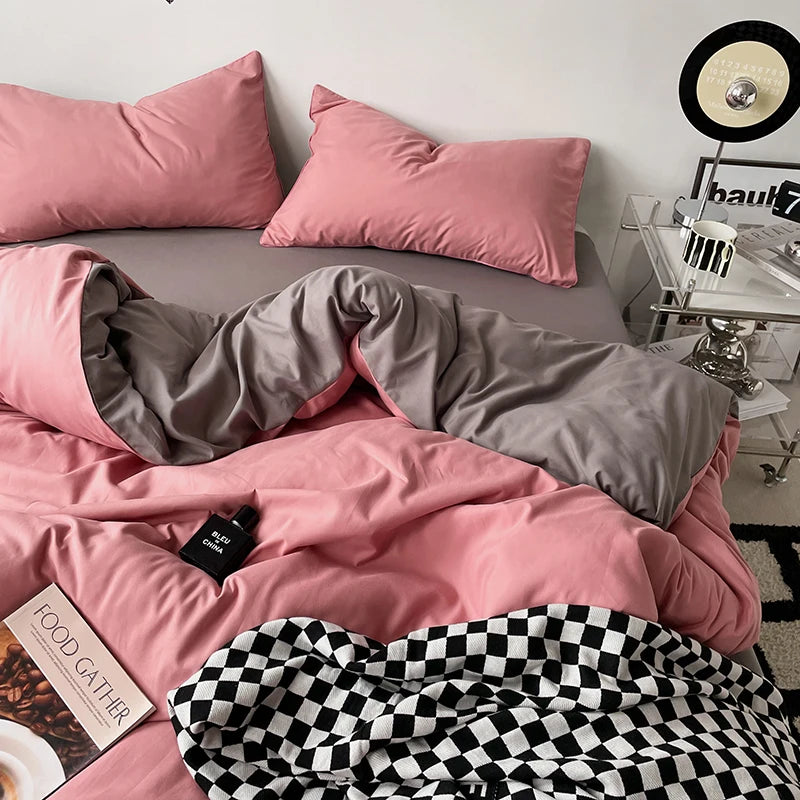 100% Cotton Pink Bedding Set Nordic Chic Duvet Cover Flat Sheet Pillowcase Soft Comforter Cover Bed Linen Boy Girl Home Textiles