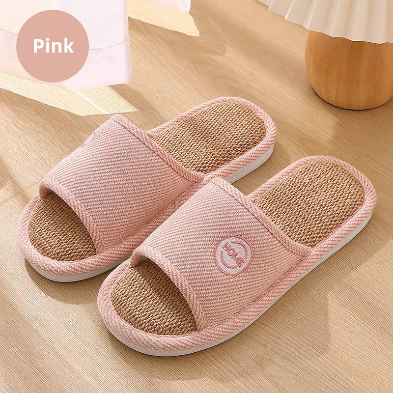 Couples Home Cotton Linen Slippers Women Indoor Bedroom Soft Slides Comfortable Men House Shoes Non-slip Breathable Flats