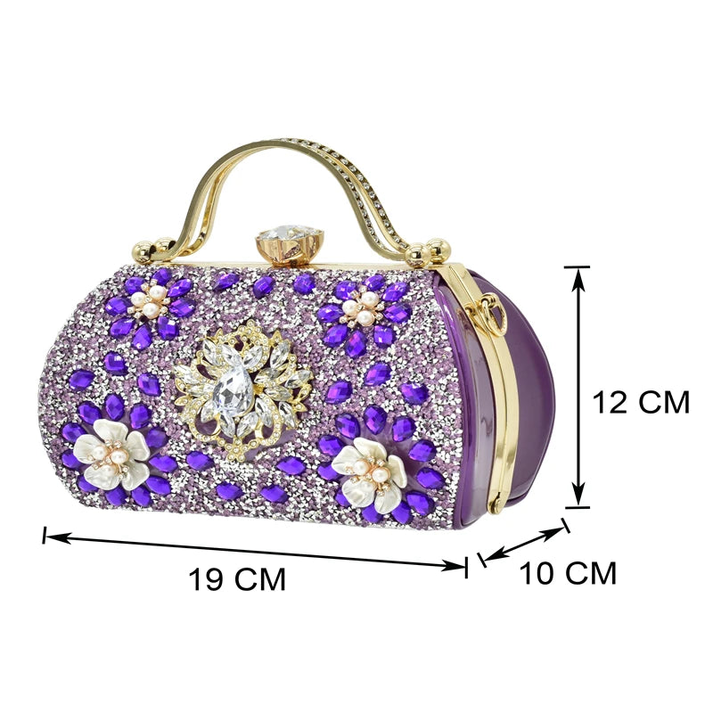 New Arrival Italian Women Wedding Shoes and Bag Set Decorated with Rhinestone Purple Shoes and Bags Sets Wedding Shoes Bride