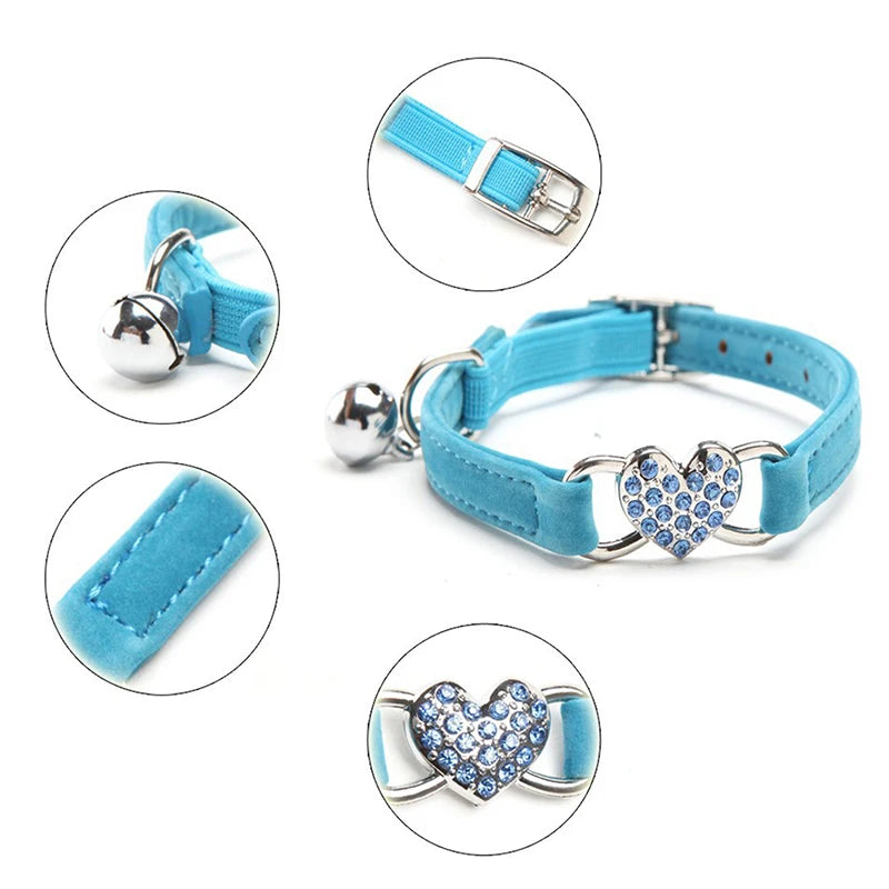 Heart Charm And Bell Cat Collar Safety Elastic Adjustable With Soft Velvet Material 8 Colors Pet Product Small Dog Collar