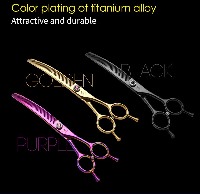 Fenice High-grade 6.5/7.25 inch Straight/Curved JP440C Thinning Rate 25%-70% Shears Chunker Scissors Pets Dog Grooming Scissors