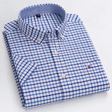 100% Cotton Men Oxford Shirt Short Sleeve Summer Plaid Striped Male Clothes Business Regular Fit Dress Shirt Oversized 7XL 6XL