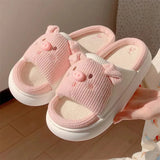 Slippers for Women Linen Cotton Home Shoes Thick Soft Sole Lovely Pig Non-slip for Outdoor for Four Seasons Korean Style