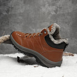 Winter Plush Warm Men Boots Leather Mens Snow Boots Couple Waterproof Non-slip Ankle Boots Lace-Up Outdoor Hiking Shoes 39-46