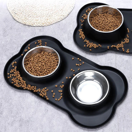 Antislip Double Dog Bowl With Silicone Mat Durable Stainless Steel Water Food Feeder Pet Feeding Drinking Bowls for Dogs Cats