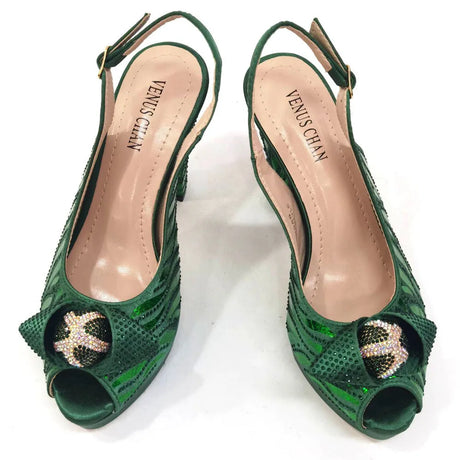 2024 Fashion Green Color High Quality Pointed Toe Thin Heels Shoes Matching Bag Set For Nigerian Party Women