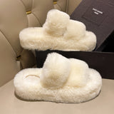 Winter Fluffy Slippers Women 2024 New House Home Fur Slippers For Women Flat Platform Cozy Fuzzy Indoor Shoes Korean Slides