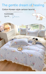 Sanrio Kids Bedding Set Kuromi Cinnamoroll Mymelody Duvet Cover Bed Sheet Pillowcase Bedsheet Double Single King Queen Twin Size